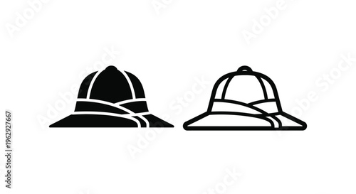 Two pith helmets are displayed in a simple black and white illustration