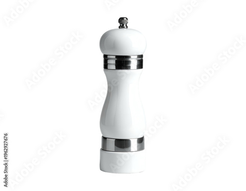 Elegant white and silver ceramic spice grinder with a classic shape