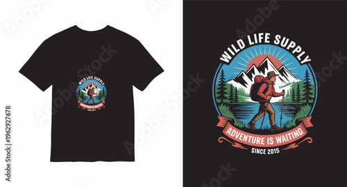 Wild life supply adventure is waiting mountain hiker outdoor badge design