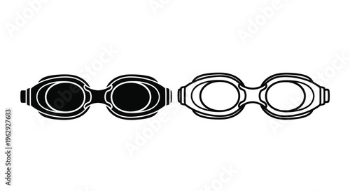 Black and white illustration of two pairs of swimming goggles