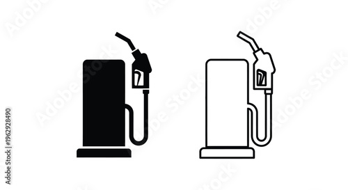 Two gas pump icons one filled one outlined in black and white