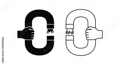 Two hands attempt to connect opposing magnet poles illustrating attraction
