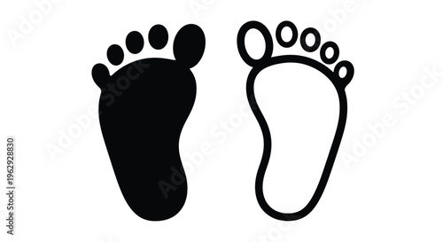 Black and white footprints one solid one outlined side by side