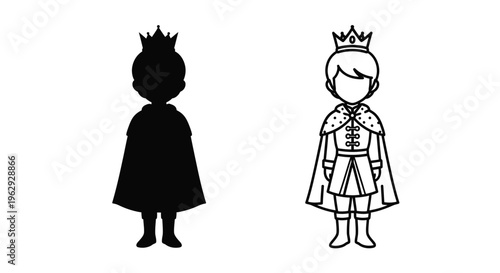 Two stylized cartoon princes depicted in black and white illustration