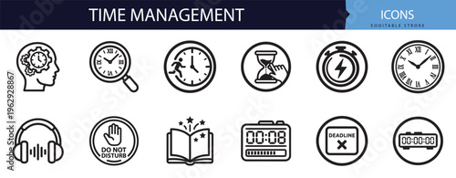 Premium outline vector line icon set collection bundle featuring efficiency deadline concepts for modern ui ux design projects