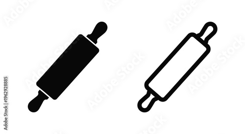 Two black rolling pins depicted in different orientations