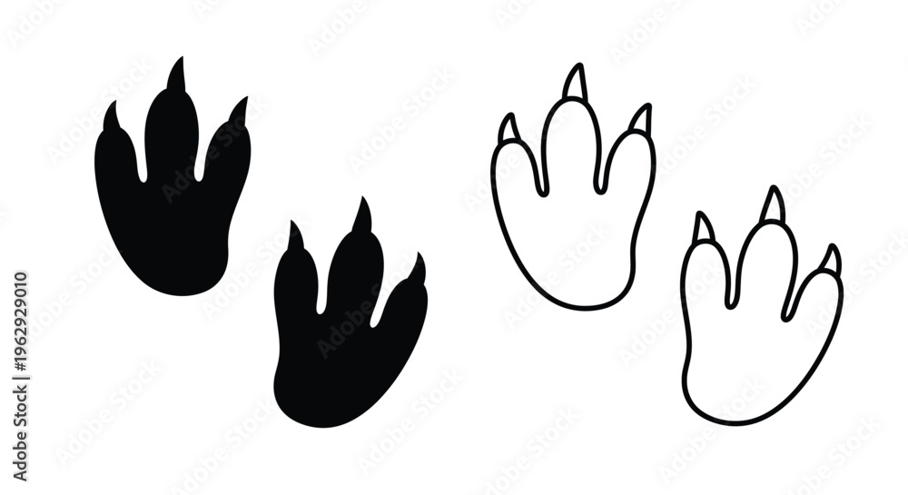 Fototapeta premium Black and white illustration of animal paw prints showing positive and negative space