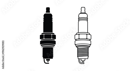 Two spark plugs shown in contrasting black and white line art