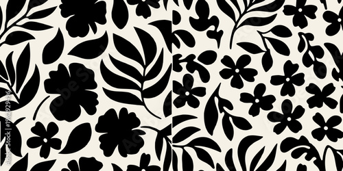 Photos Abstract floral pattern with black silhouettes on a cream background