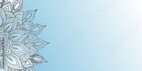 Intricate floral mandala design on a light blue gradient background
