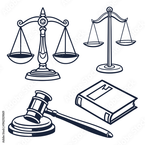 Law and justice icons including scales and gavel