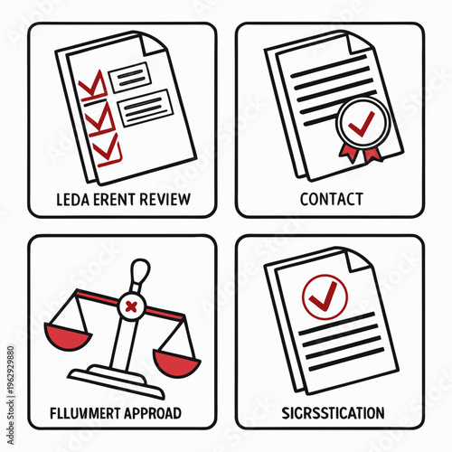 Icons of documents and a scale