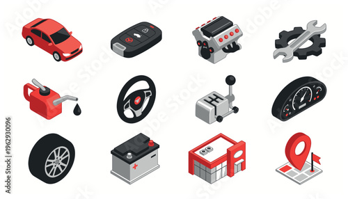 Collection of car service icons and symbols.