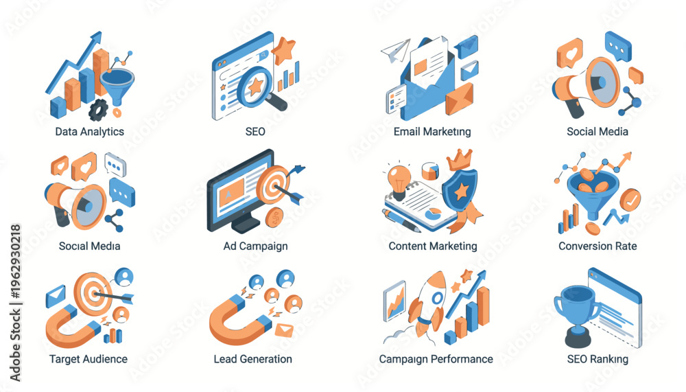 Fototapeta premium Digital marketing icons and concepts.