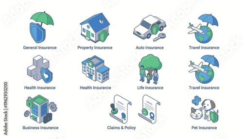 icons representing various types of insurance.