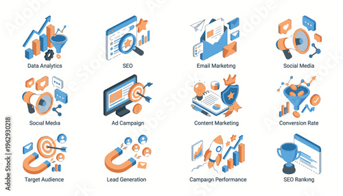Digital marketing icons and concepts.