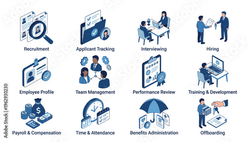 Human Resources Management Icons and Functions.