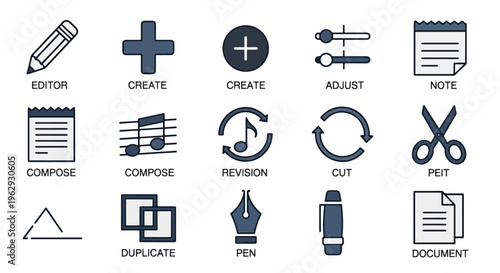 Collection of various editing and writing tools icons