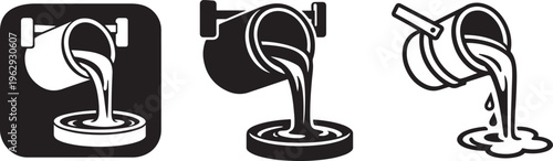 Molten metal pouring crucible bold line icon.