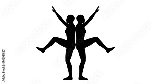 Mirrored Dance Pose Silhouette Vector Icon – Graceful Vectors Featuring Synchronized Movement, Artistic Expression, Balance, and Performance Energy in Minimalist Black Profiles