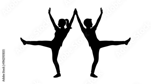 Mirrored Dance Pose Silhouette Vector Icon – Graceful Vectors Featuring Synchronized Movement, Artistic Expression, Balance, and Performance Energy in Minimalist Black Profiles