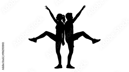 Mirrored Dance Pose Silhouette Vector Icon – Graceful Vectors Featuring Synchronized Movement, Artistic Expression, Balance, and Performance Energy in Minimalist Black Profiles