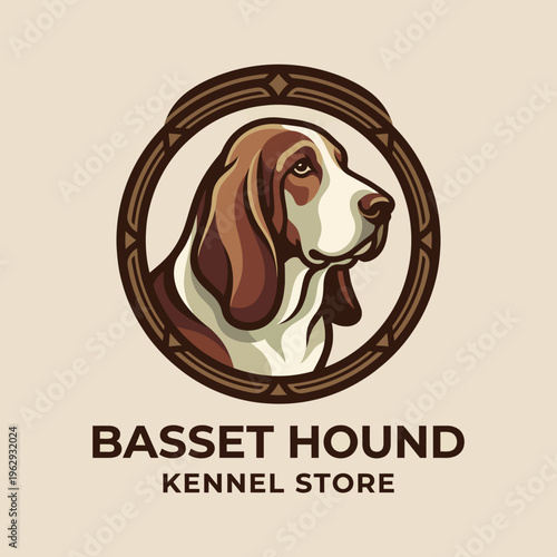 This charming logo showcases a Basset Hound, an embodiment of loyalty and warmth, capturing the essence of companionship and love shared between pets and their owners.