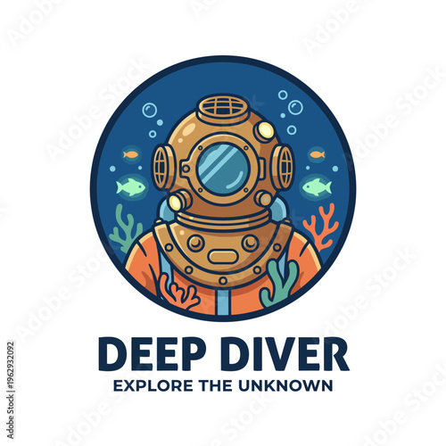 This image features a vintage diving suit explorer, revealing the excitement of underwater discovery, filled with marine life and colorful ecosystems waiting to be explored.
