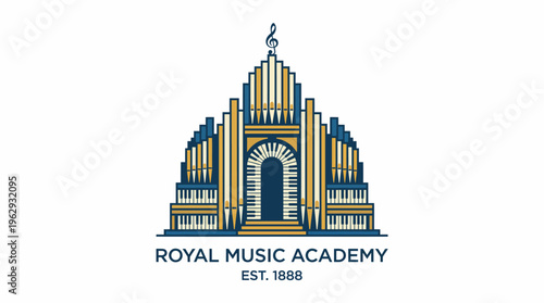 A beautifully crafted logo for the Royal Music Academy, showcasing an organ design, symbolizing music education and cultural heritage since 1888.