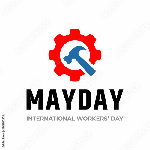 This logo for Mayday integrates a hammer and gear symbol, capturing the essence of labor rights and unity during International Workers' Day, symbolizing strength in community.