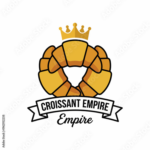 This image features a playful croissant logo crowned, symbolizing a delightful bakery empire that's inviting and deliciously appealing to customers seeking fresh pastries.