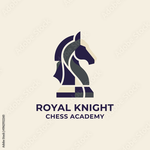 A sophisticated logo of a chess knight, embodying strategy and intelligence, tailored for the Royal Knight Chess Academy, emphasizing education in a classic game.