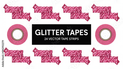 Creative collection of pink glitter tape designs arranged in a visually appealing layout for various decorative purposes Vector