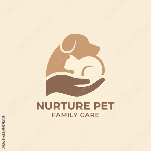 A heartwarming logo design depicting a cat and dog in a hand, emphasizing love and care for pets, ideal for family-oriented services that prioritize pet welfare and emotional connections.