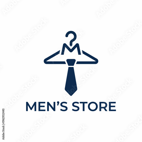 A sophisticated logo design featuring a hanger and tie, representing a men's store that caters to style and elegance, perfect for modern fashion retail targeting contemporary individuals.