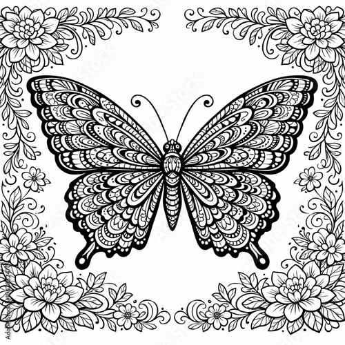 Symmetrical butterfly wings with geometric ornaments.