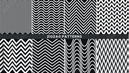 Set of seamless geometric patterns with zigzag