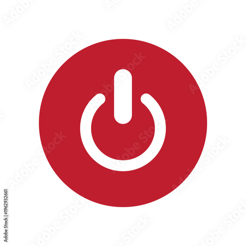 Isolated icon of red circular power button representing on off control, electricity, device activation, shutdown function, and electronic interface symbol