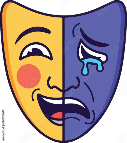 Comedy and Tragedy Theater Masks Vector Illustration with Happy and Sad Faces