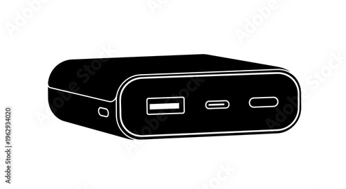 Black power bank with usb ports and white outline