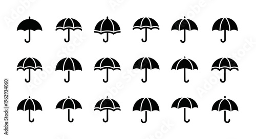 Collection of various black umbrella icons