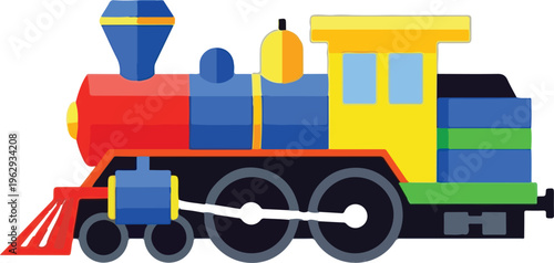 Colorful toy steam train locomotive vector illustration isolated on white background