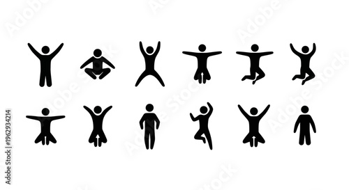 Collection of stick figures in various poses and yoga positions