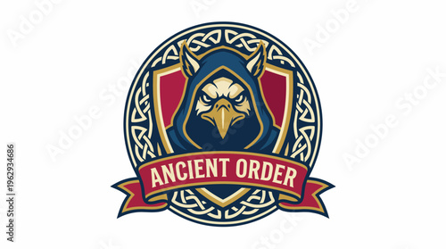 This emblematic design represents the concept of an ancient order, featuring an eagle and intricate patterns, evoking a sense of mystique and historical depth.