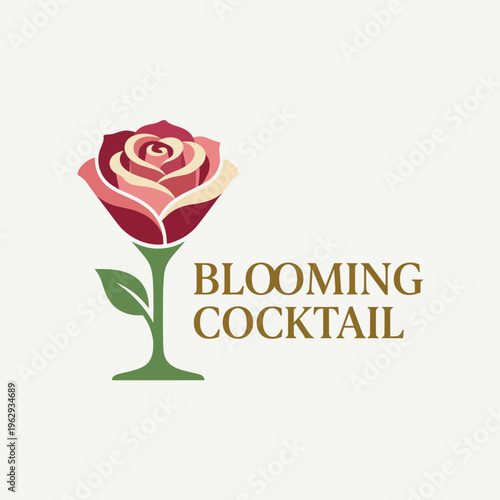 This artistic logo features a blooming rose as a glass, representing the fusion of floral beauty and cocktail culture, perfect for a trendy cocktail bar or event.