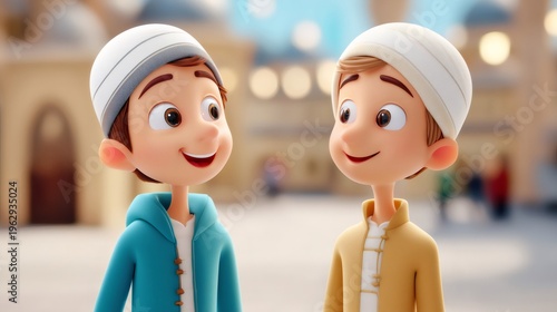 Happy Muslim boys sharing moment of friendship