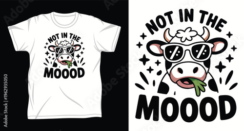 Not in the mood cute cow wearing sunglasses eating grass vector illustration isolated on white t-shirt