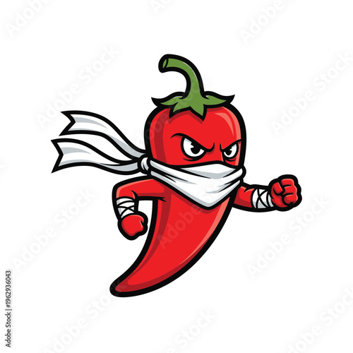 Cartoon chili pepper character ready for action.