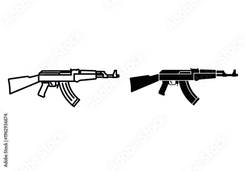 Two assault rifles are shown side by side in illustrations