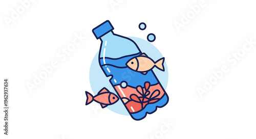 Plastic Bottle with Fish and Bubbles – Pollution, Ocean Waste, Environmental Hazards, Marine Life